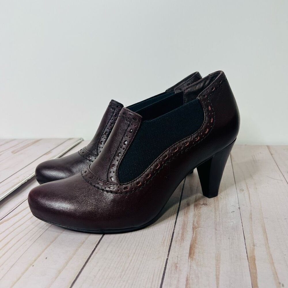 Clark’s Indigo Mahogany Leather Pump Heels Ankle Booties